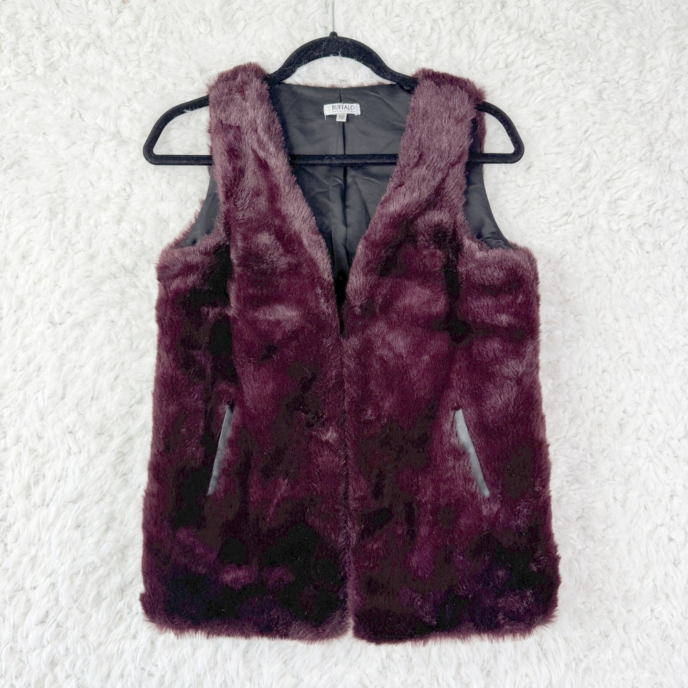 Buffalo David‎ Bitton Faux Fur Burgundy Vest Womens XS TP Sleeveless Open Front